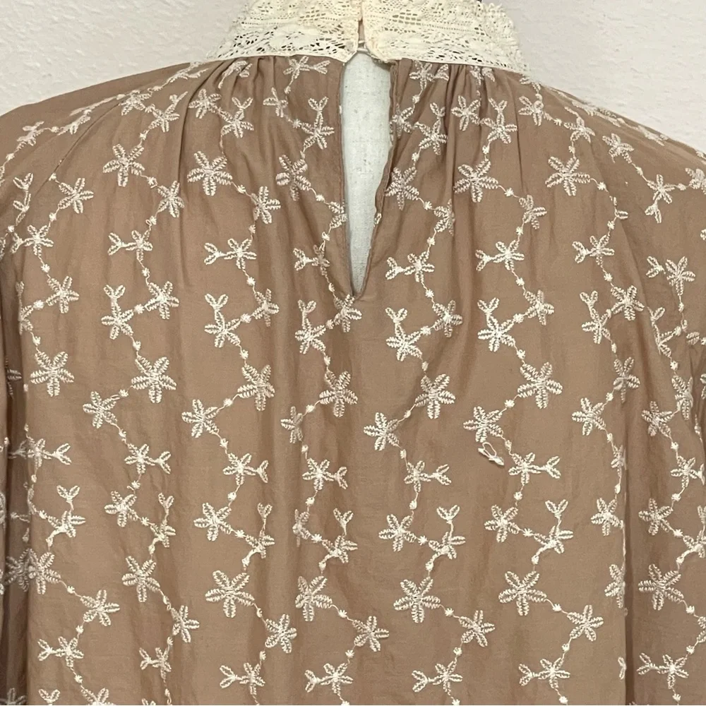 Zara Embroidered Cotton Puff Sleeve Blouse Size Medium